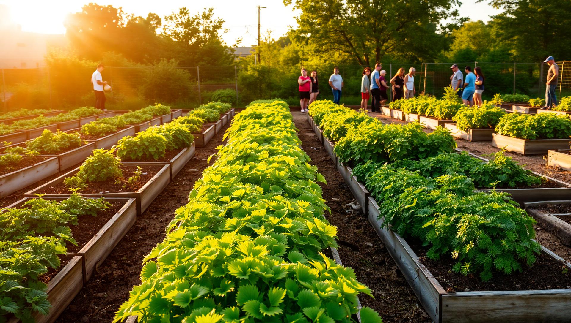 Volunteers tending raised beds at a Global One urban farm